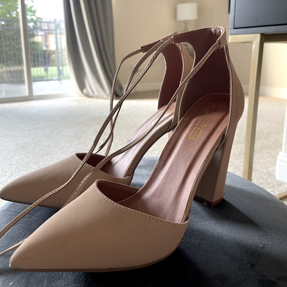 Suede lace up block heel
